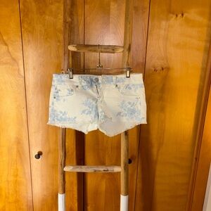 American Eagle Outfitters White and Blue Floral Jean Shorts